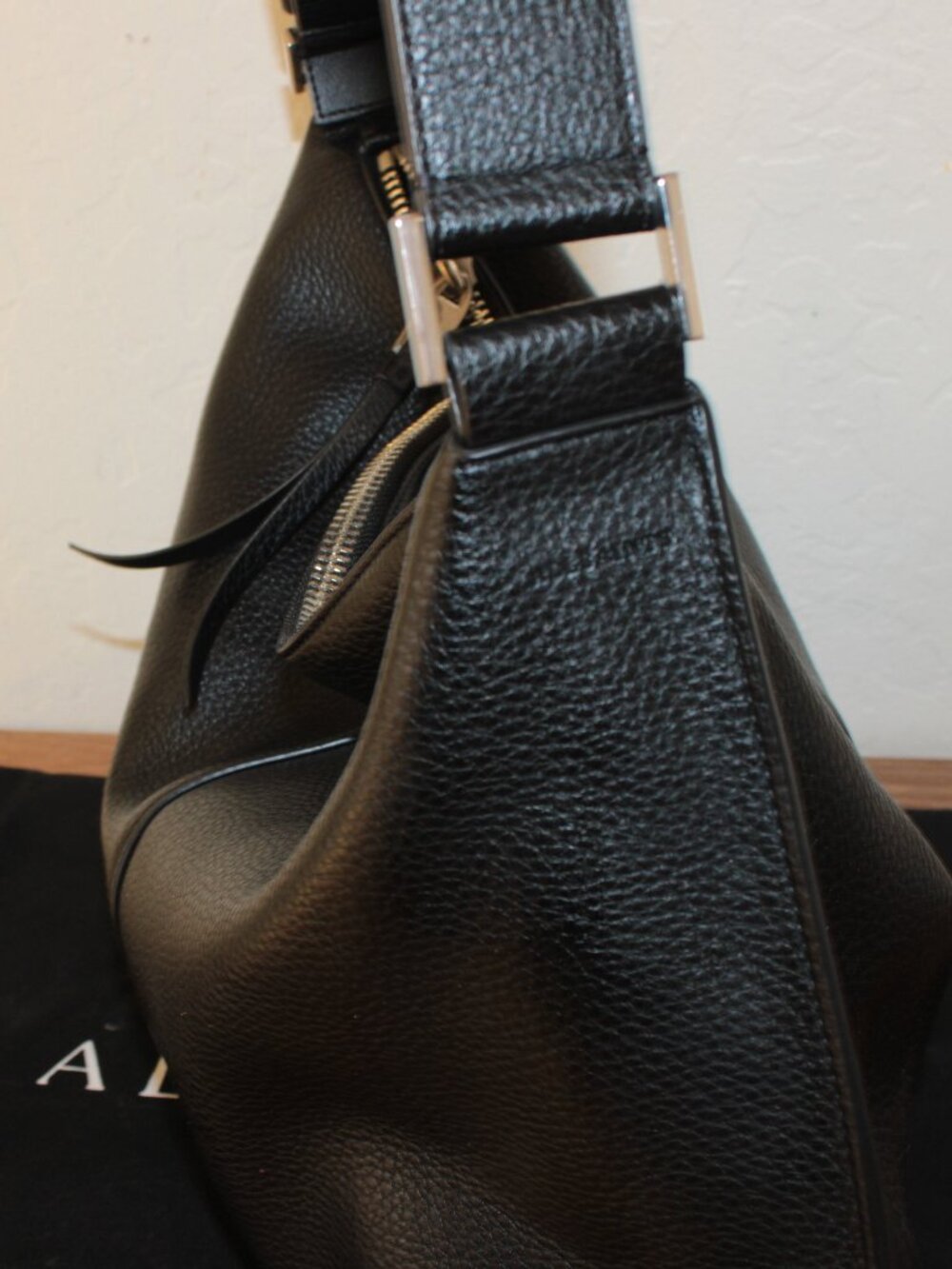 AllSaints Black Pebbled Leather Hobo Shoulder Bag NWT